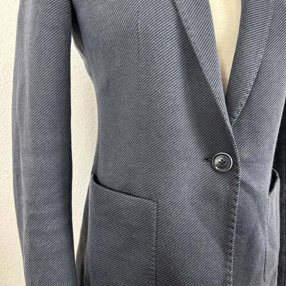 Massimo Dutton Jacket Women Size 4 Blue One Button Tweed Twill Blazer Pockets - Picture 5 of 11